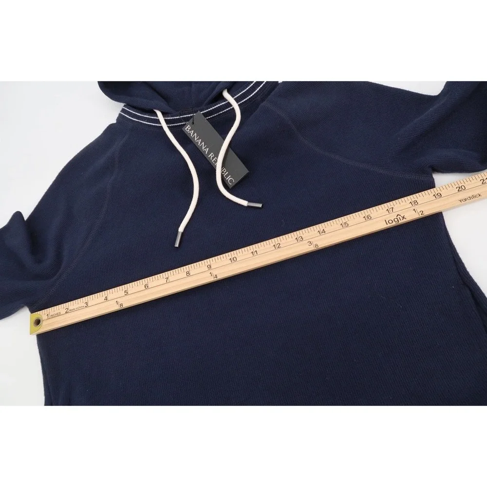 Banana Republic Hoodie Mens Small Navy Brushed Waffle Knit Contrast Pullover NEW